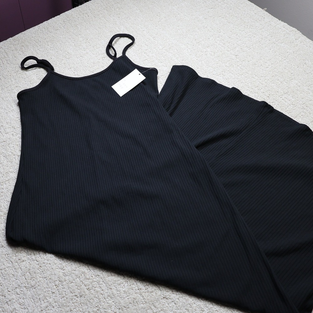 A New Day Womens Black Ribbed Midi Shift Dress Size L NWT